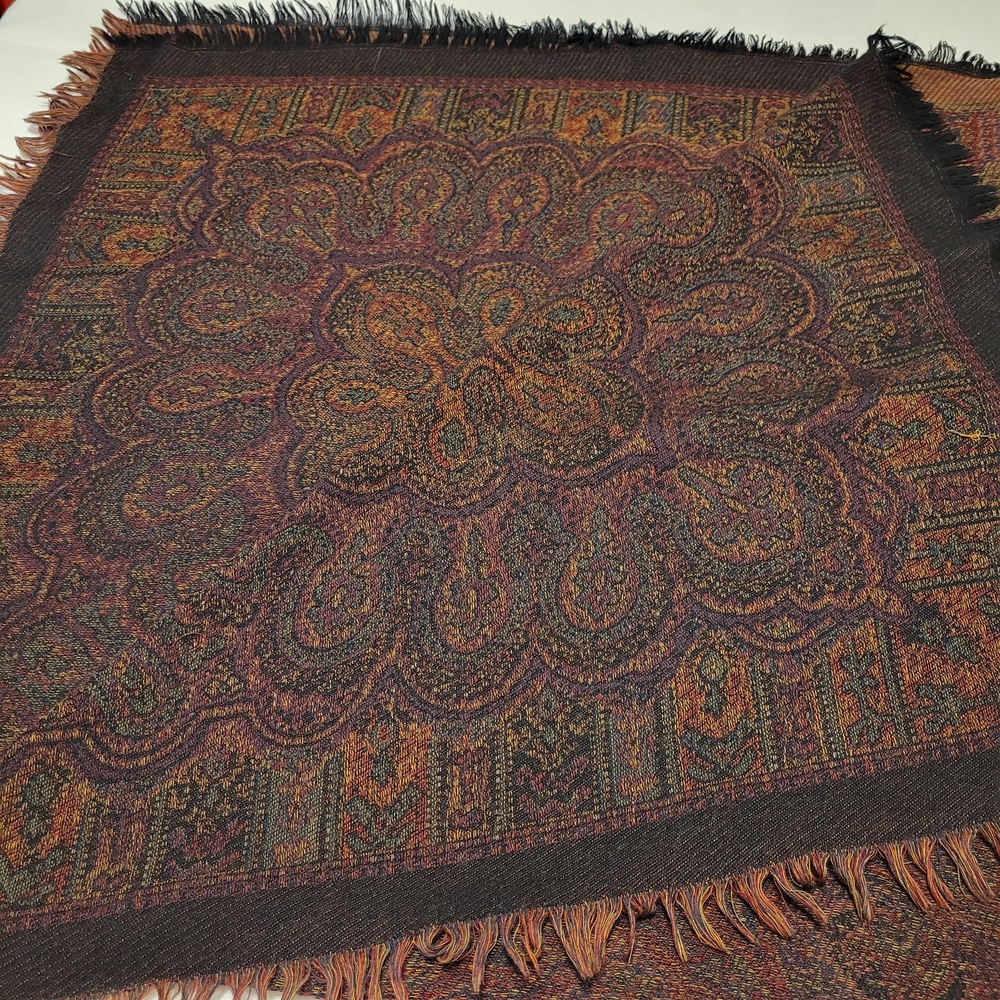 Perry Ellis Multicolor Textured Scarf 52 in by 52 in 100 % Wool Made In Japan - Picture 2 of 7